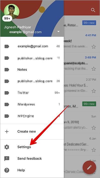 Tap on Settings in Gmail App on iPhone