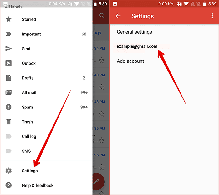 Tap on Settings then Tap on Account in Gmail on Android Device