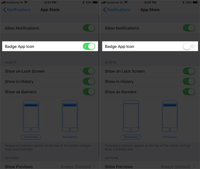 Turn Off App Store Badge Icon on iPhone