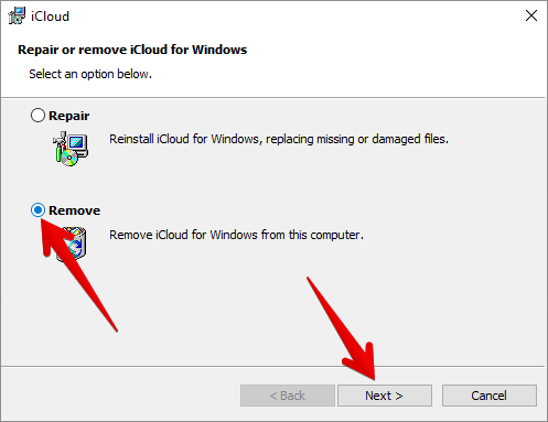 Uninstall iCloud from Windows PC