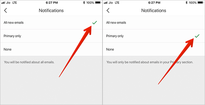 Choose What Kind of Notifications in Gmail on iPhone or iPad