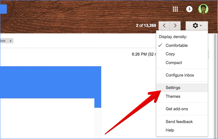 Click on Settings in Gmail on Computer