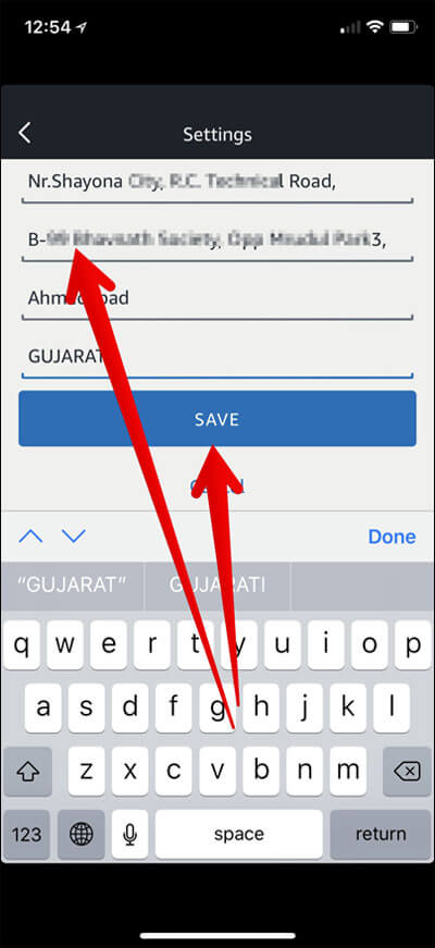 Enter your address and tap on Save in iPhone Alexa App