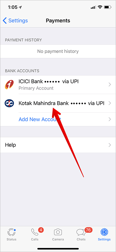 Tap on Bank Account You want To Make Primary in WhatsApp