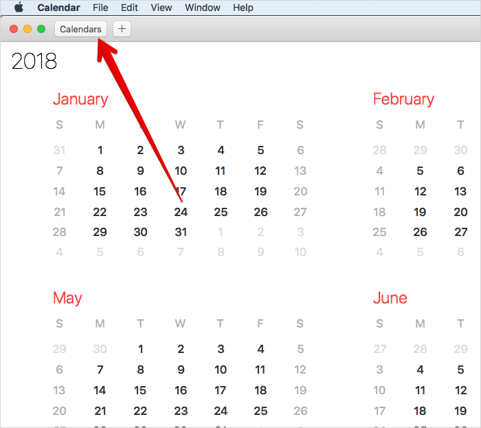 Click on Calendars in Calendar App on Mac