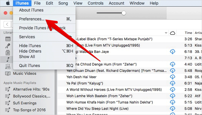 Click on Preferences in iTunes on Mac