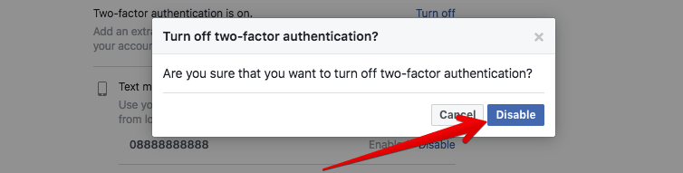 Disable Two-factor Authentication for Facebook on PC