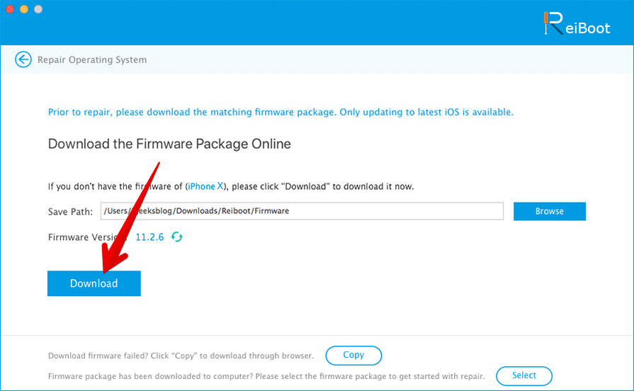 Download iOS Firmware on Computer using ReiBoot