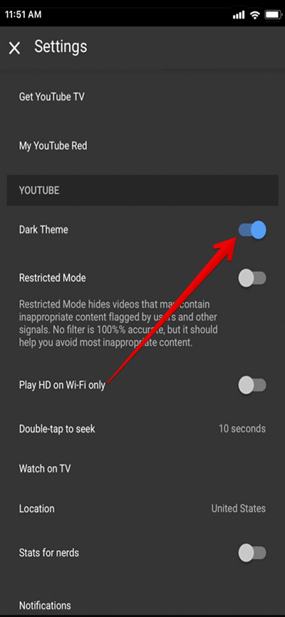 Enable Dark Mode in YouTube on iPhone