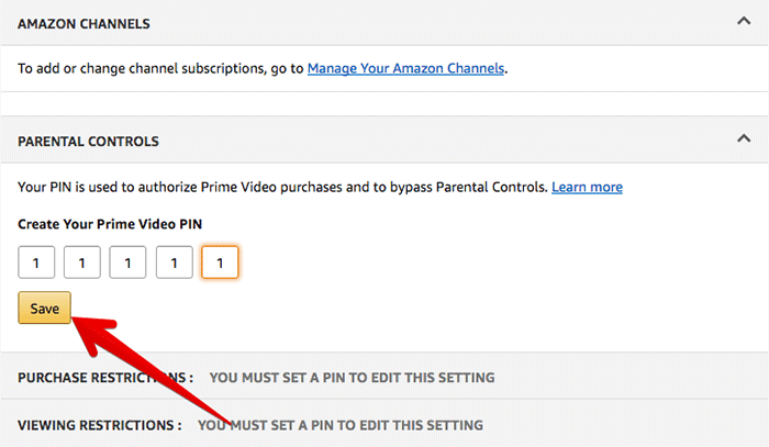 Enable Prime Video PIN on Computer