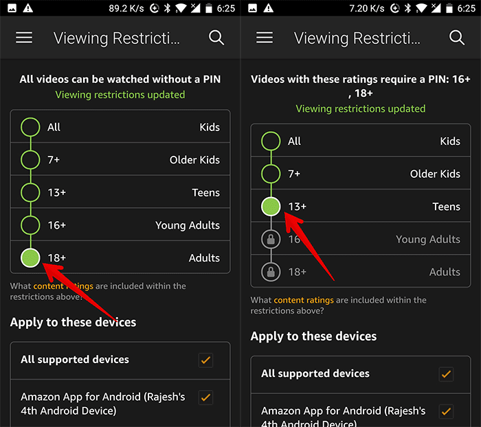Enable Viewing Restrictions in Prime Video on Android Phone