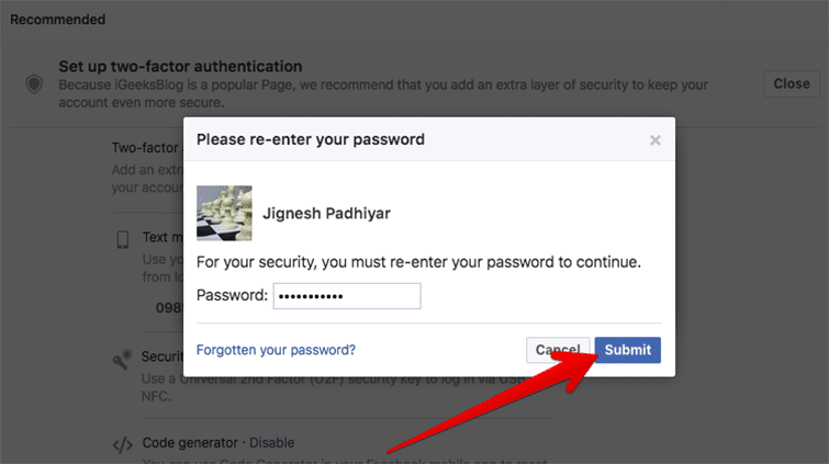 Enter your Facebook Password on Mac or Windows PC
