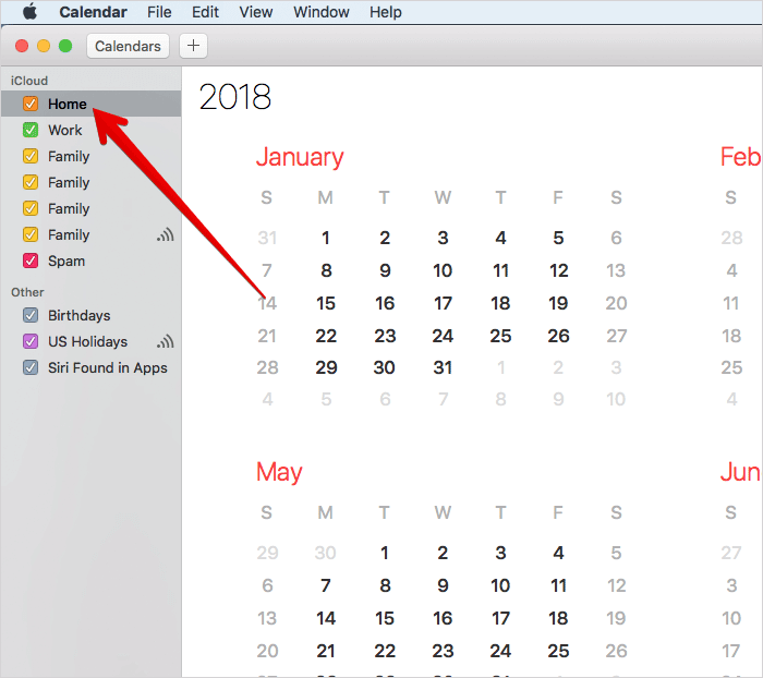 Select Calendar in Mac Calendar App