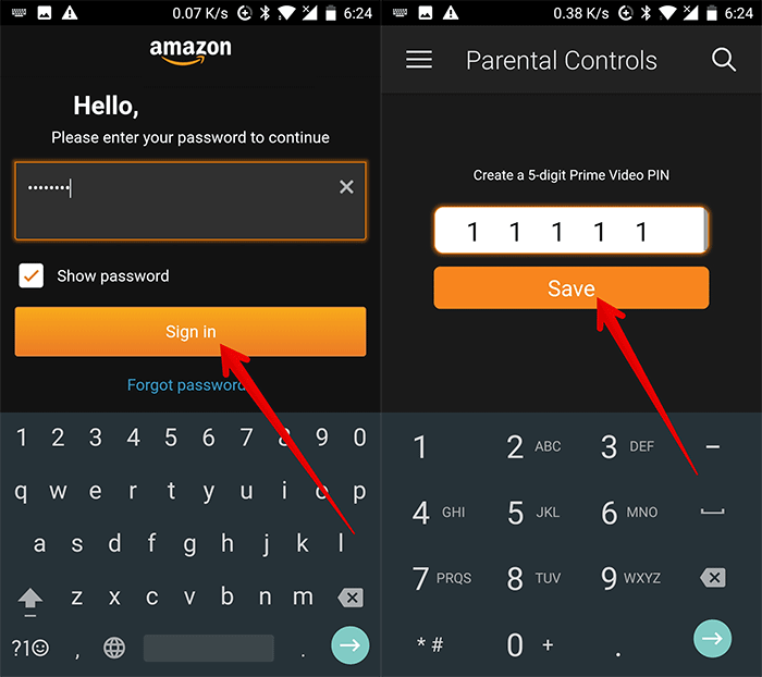 Set up Prime Video PIN on Andorid Phone