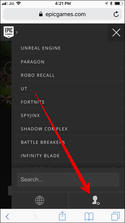 Tap on Account icon in EpicGames