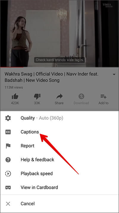 Tap on Captions in YouTube on iPhone or iPad
