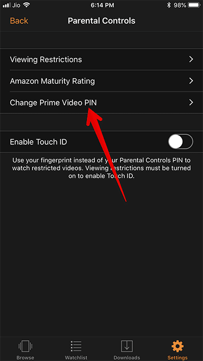 Tap on Change Prime Video PIN on iPhone