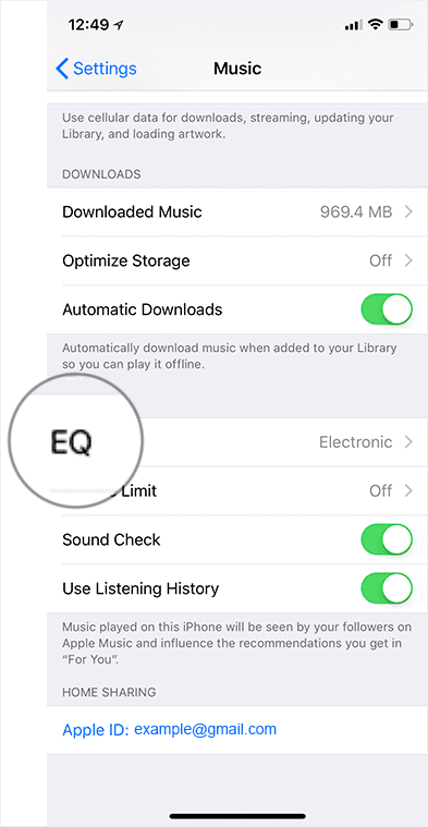 Tap on EQ in Music Settings on iPhone or iPad