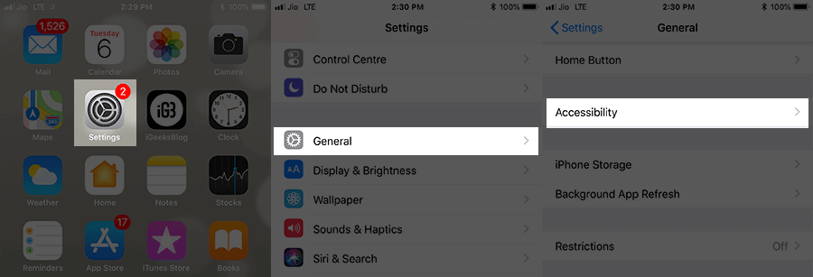 Tap on Settings then General then Accessibility on iPhone or iPad