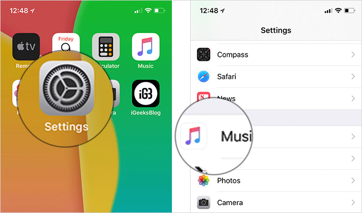 Tap on Settings then Music While Apple Music is Playing on iPhone