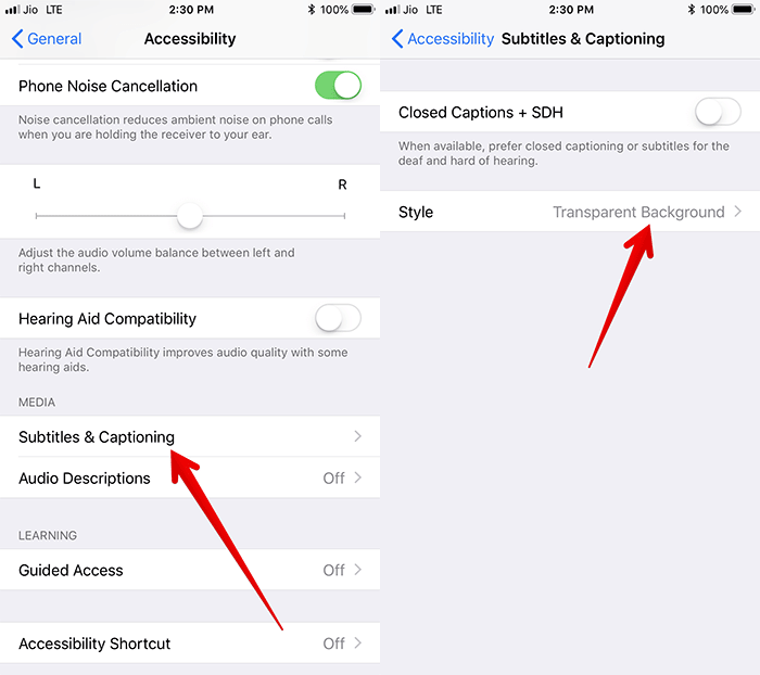 Tap on Subtitles & Captioning on iPhone or iPad