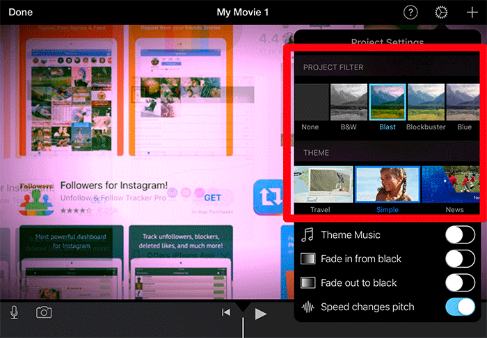 Apply Filters and Use Themes in iMovie on iPad