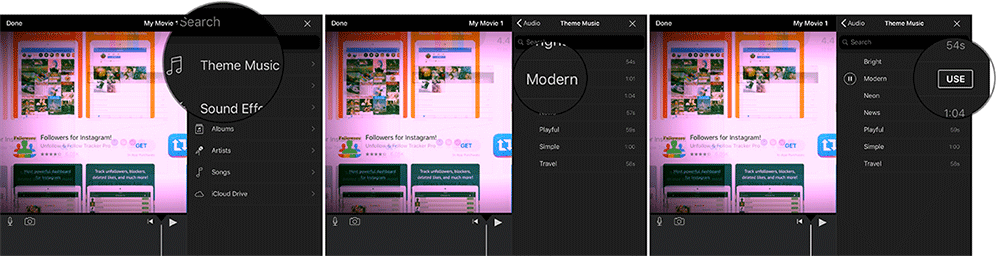 Change Theme Music in Movie in iMovie App on iPad