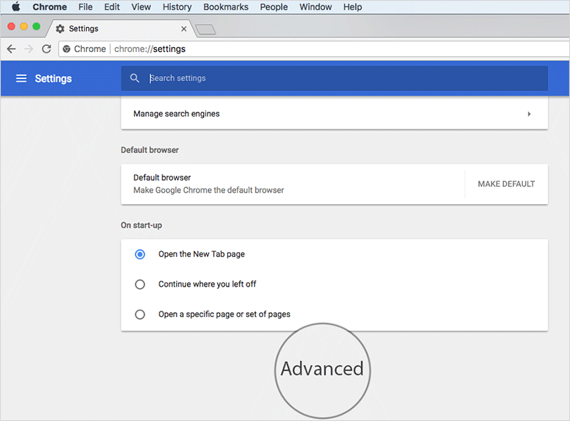 Click on Advanced in Chrome Settings on Mac or Windows PC