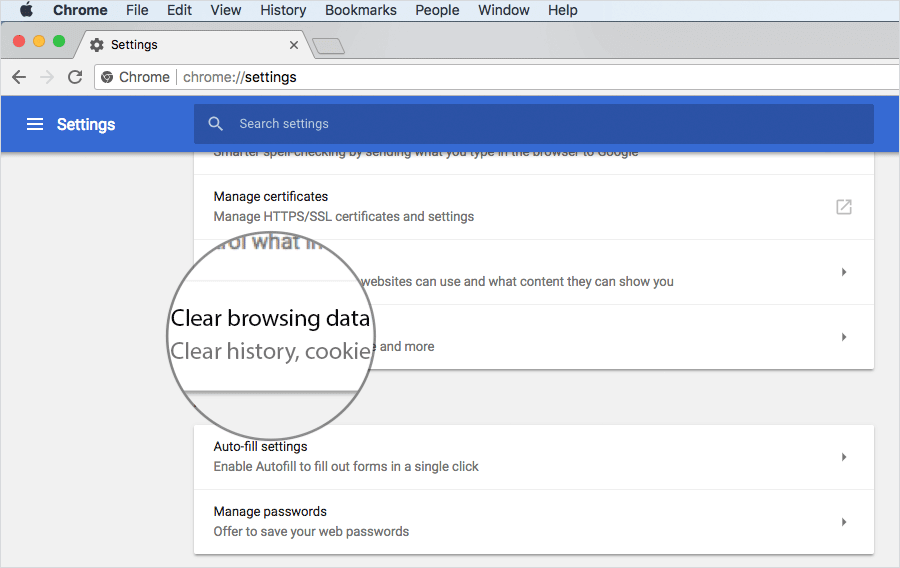 Click on Clear Browsing Data in Chome Settings