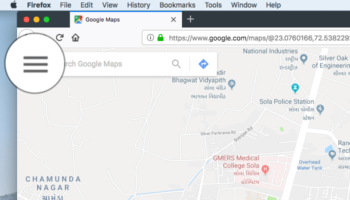 Click on Menu Button in Google Maps on Mac or Windows PC