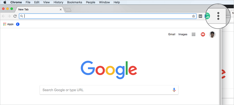 Click on More Button in Chrome on Mac or Windows PC