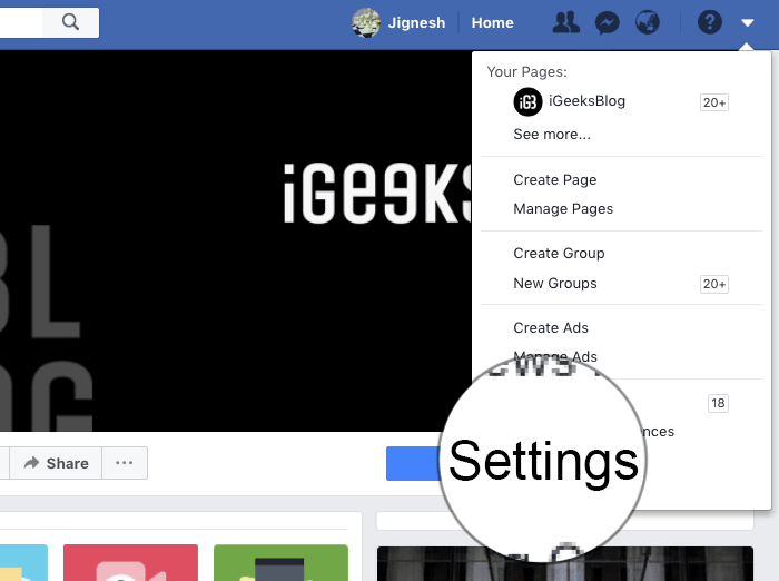 Click on Settings in Facebook on Web