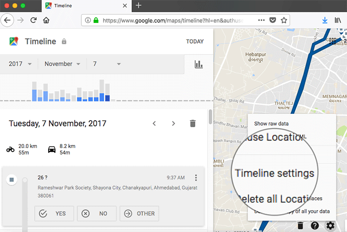 Click on Timeline Settings in Google Maps on Web