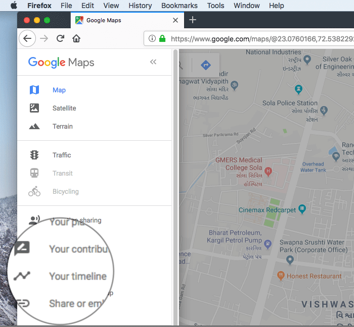 Click on Your Timeline in Google Maps on PC