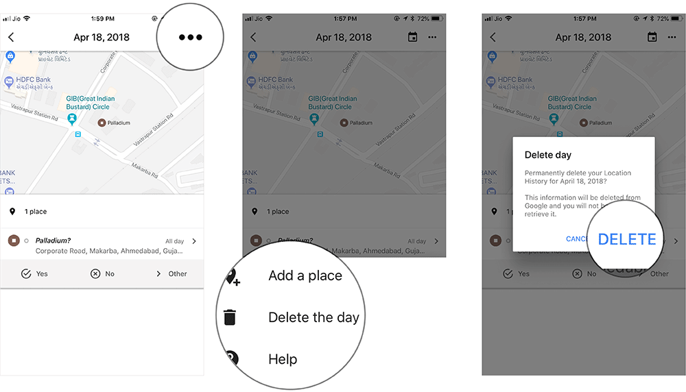 Delete A Day from Google Maps Timeline on iPhone, iPad, or Android Phone