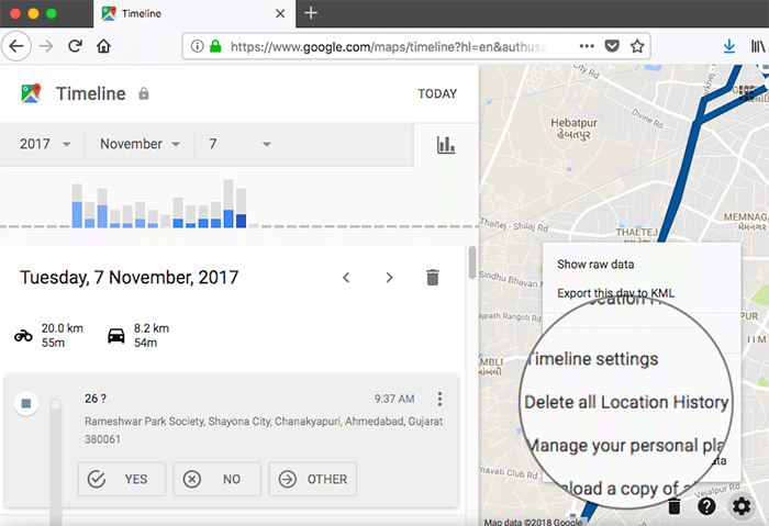 Delete All Location History on Google Maps on Mac or Windows PC