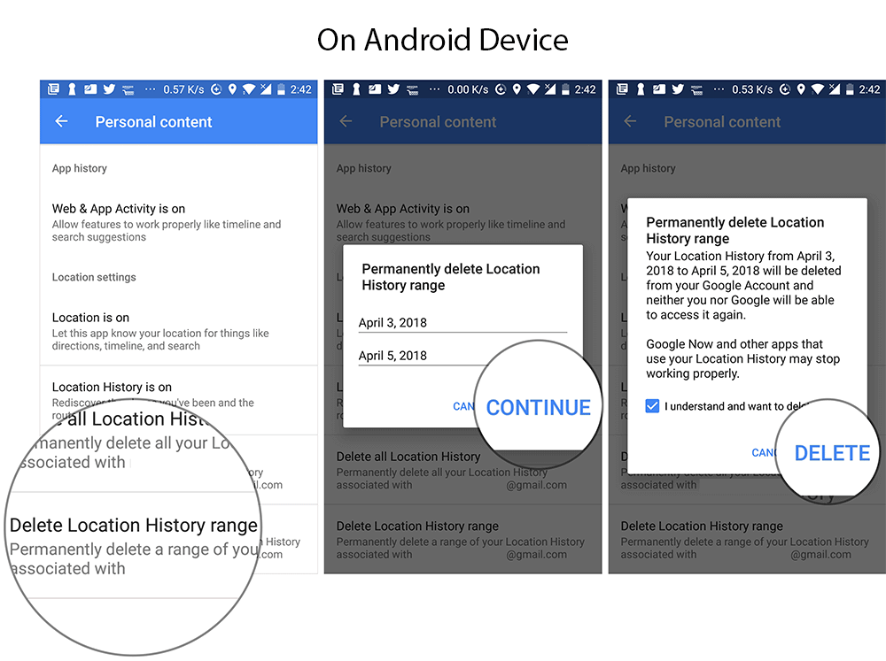 Delete Location History Range fron Google Maps on Android Phone