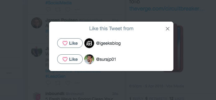 Select Like next to the account in TweetDeck