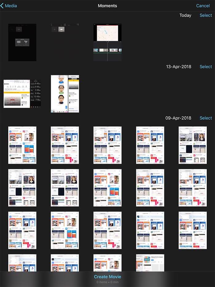 Select Moments to Create Movie on iPad