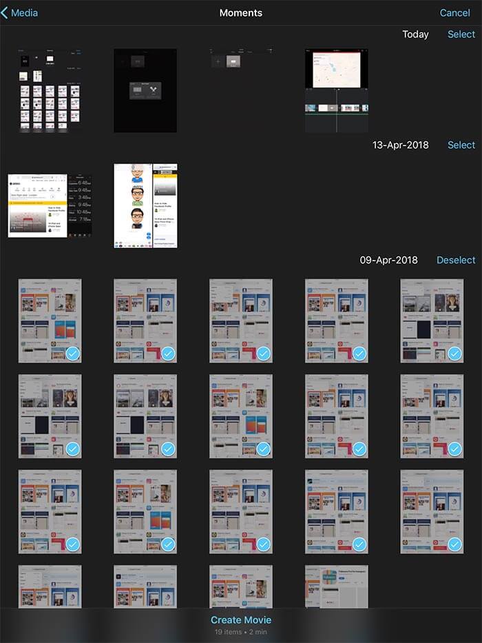 Select Photos to Create Movie on iPad