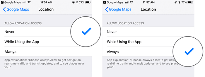 Set Location Service to Always ON for Google Maps on iPhone, iPad, and Android Phone