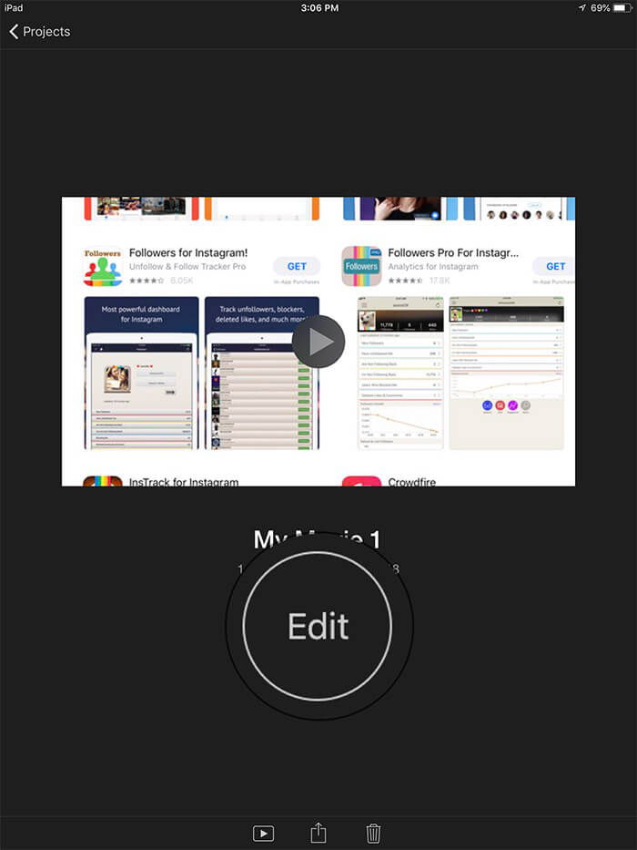 Tap on Edit in iMovie Project on iPad