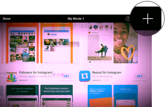 Tap on Plus Button in iMovie Project on iPad