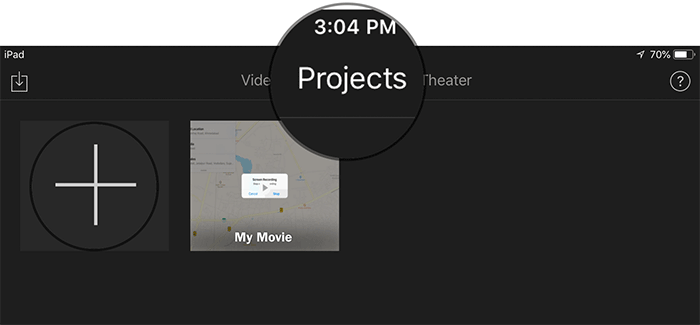 Tap on Projects in iMovie App on iPad