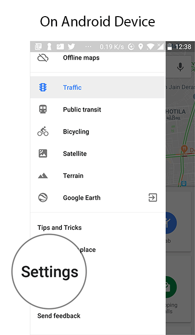 Tap on Settings in Google Maps on Android Device