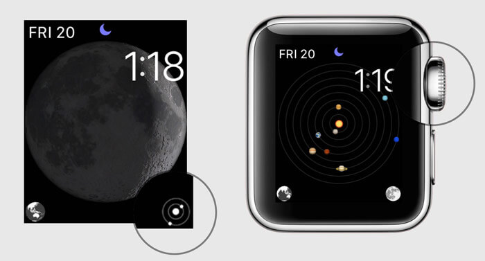 Tap on Solar System button and turn Apple Watch Digital Crown to view changing positions of the planets