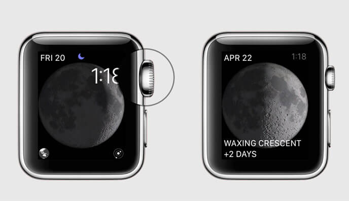 Turn Apple Watch Digital Crown to view past & future phases of the moon