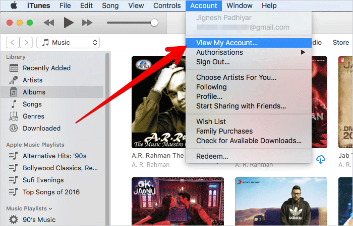 Click on View My Account in iTunes on Mac or Windows PC