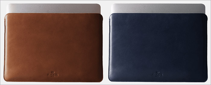 Harber London Brown and Navy Blue Leather Sleeve for MacBook Pro and Air