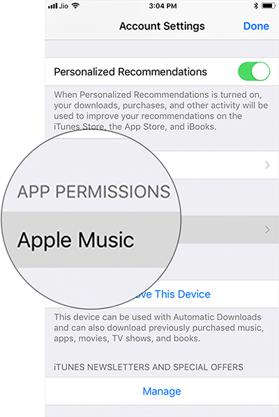 Tap on Apple Music Under App Permissions